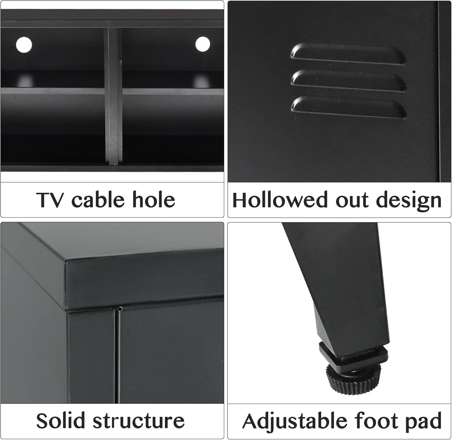 HOPUBUY Metal Storage Cabinet with Lock, Steel Locker Cabinet with Removable Shelves and 2 Locking Doors, Black Storage Cabinets for Home, Garage, Office, Bedroom