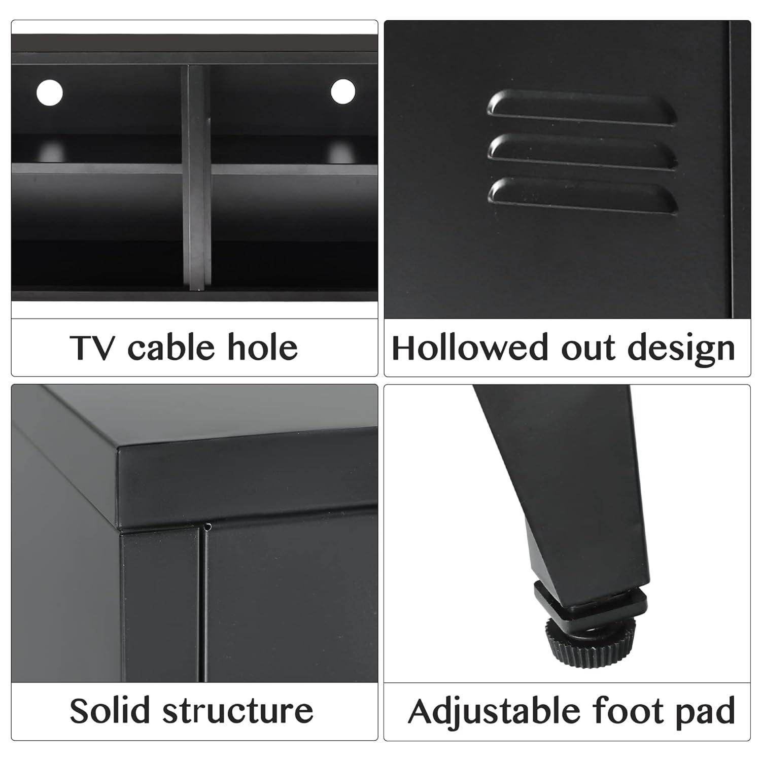 HOPUBUY Metal Storage Cabinet with Lock, Steel Locker Cabinet with Removable Shelves and 2 Locking Doors, Black Storage Cabinets for Home, Garage, Office, Bedroom