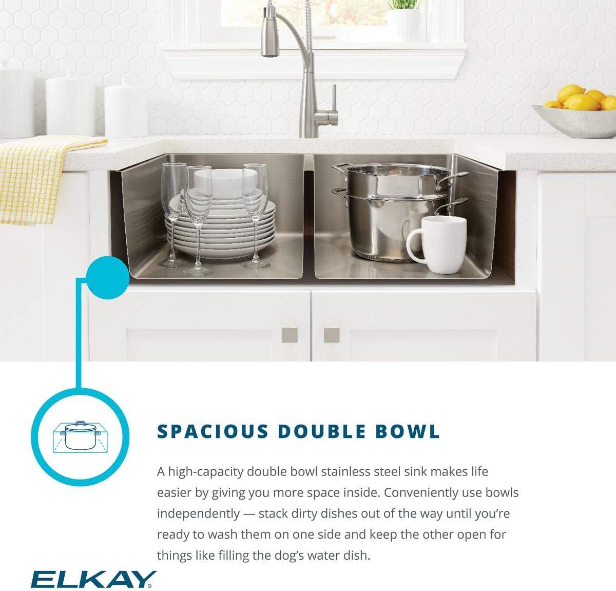 Elkay ECTSR33229BG5 Crosstown Stainless Steel 33" L x 22" W Double Basin Dual Mount Kitchen Sink
