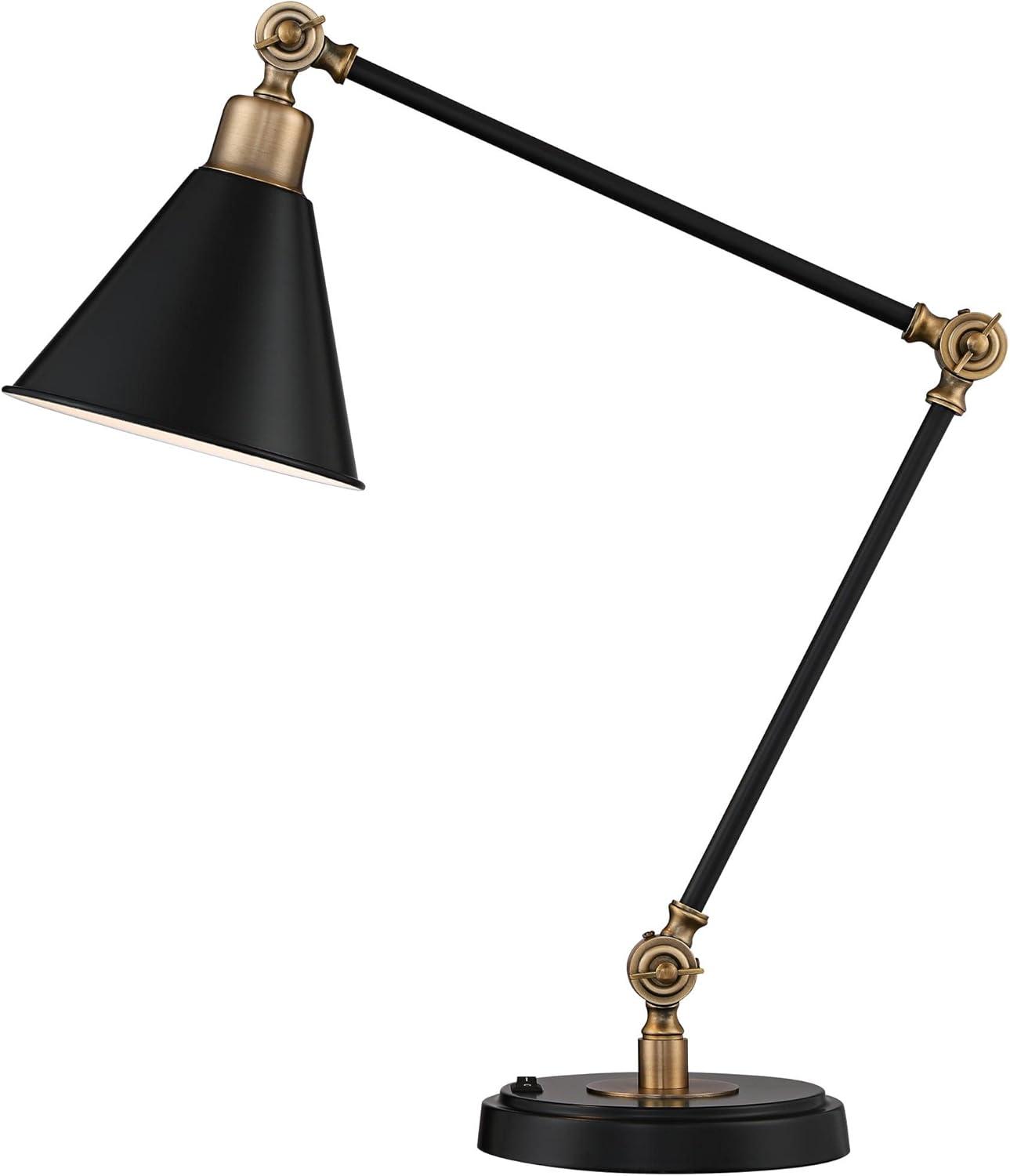 360 Lighting Modern Industrial Desk Table Lamp with USB Charging Port Adjustable 26.75" High Black Antique Brass for Bedroom Bedside Office