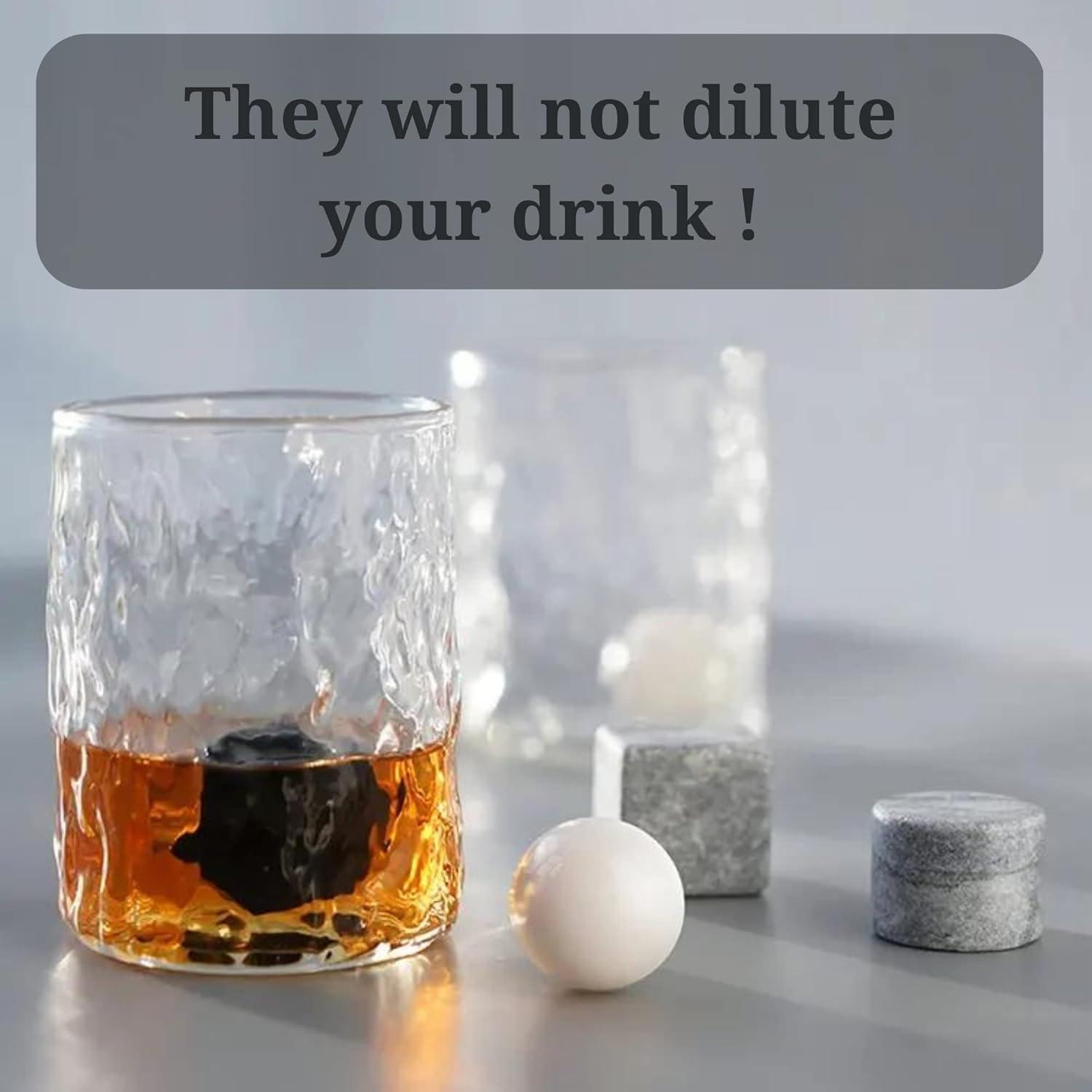 A&A Wonders Premium Whiskey Stones 100% Natural Granite Set of 4 Chilling Rocks Stone Reusable Ice Cubes for Drinks with Velvet Carrying Pouch, Gift for Whiskey Lovers