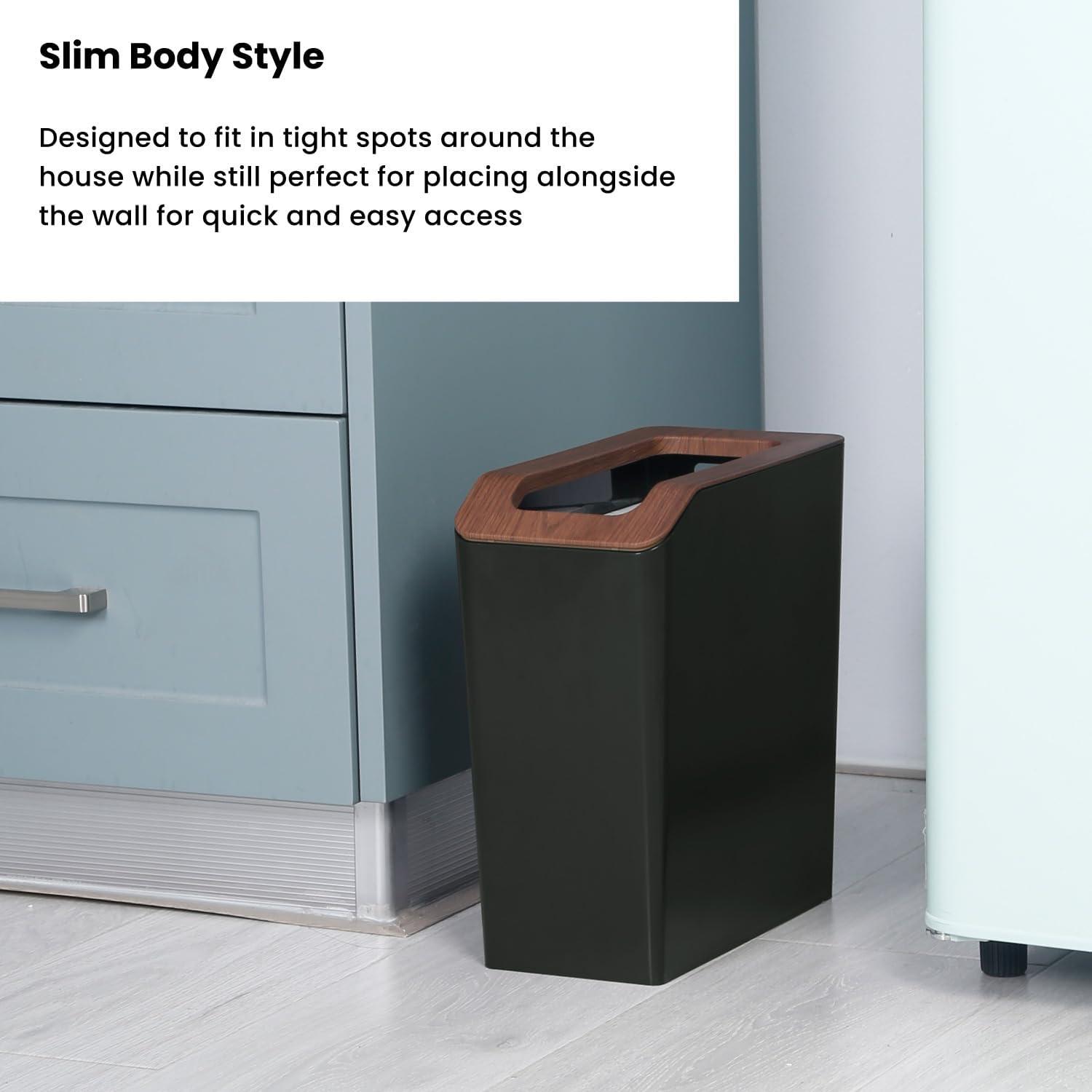 2.1 Gallon Trash Can Combo, Slim Rectangular With Open Top, Serene Green