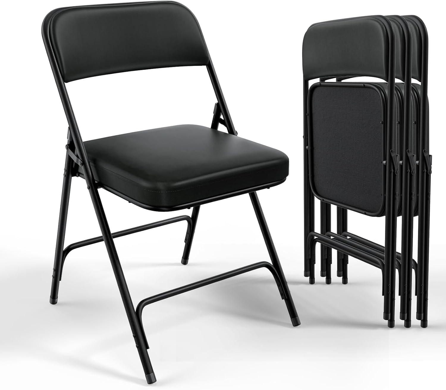Inbox Zero 4Pcs Fully Assembled Thick-Padded Black PU Folding Chairs, 17.7"X19.7"X30.7"