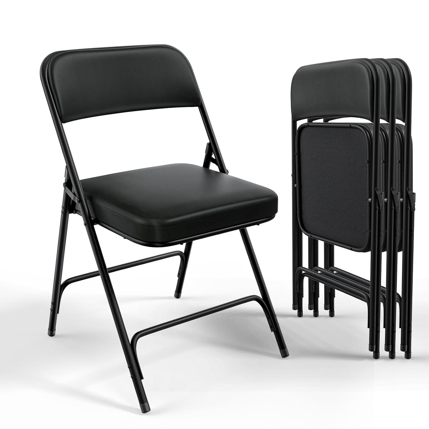 Inbox Zero 4Pcs Fully Assembled Thick-Padded Black PU Folding Chairs, 17.7"X19.7"X30.7"