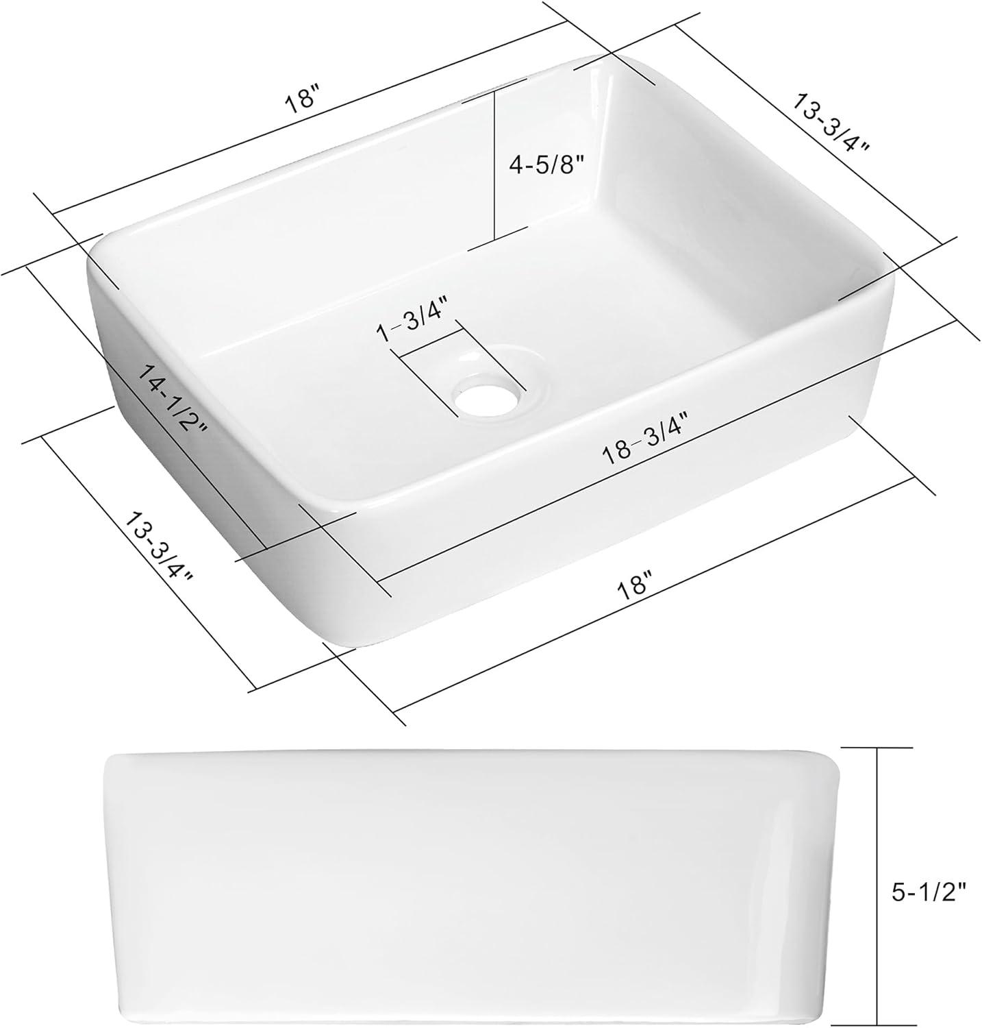 Miligore VESSEL-SK81 Miligore 15'' White Ceramic Rectangular Bathroom Sink
