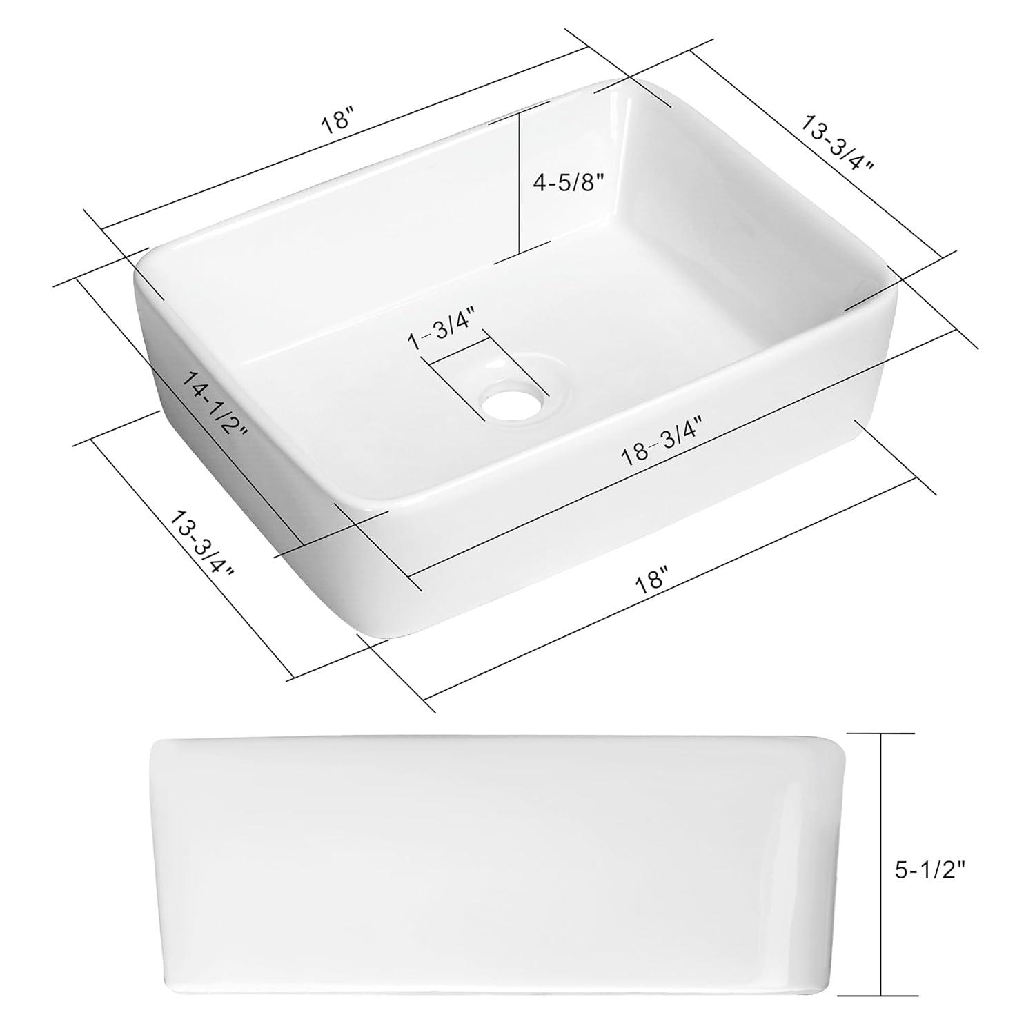Miligore VESSEL-SK81 Miligore 15'' White Ceramic Rectangular Bathroom Sink