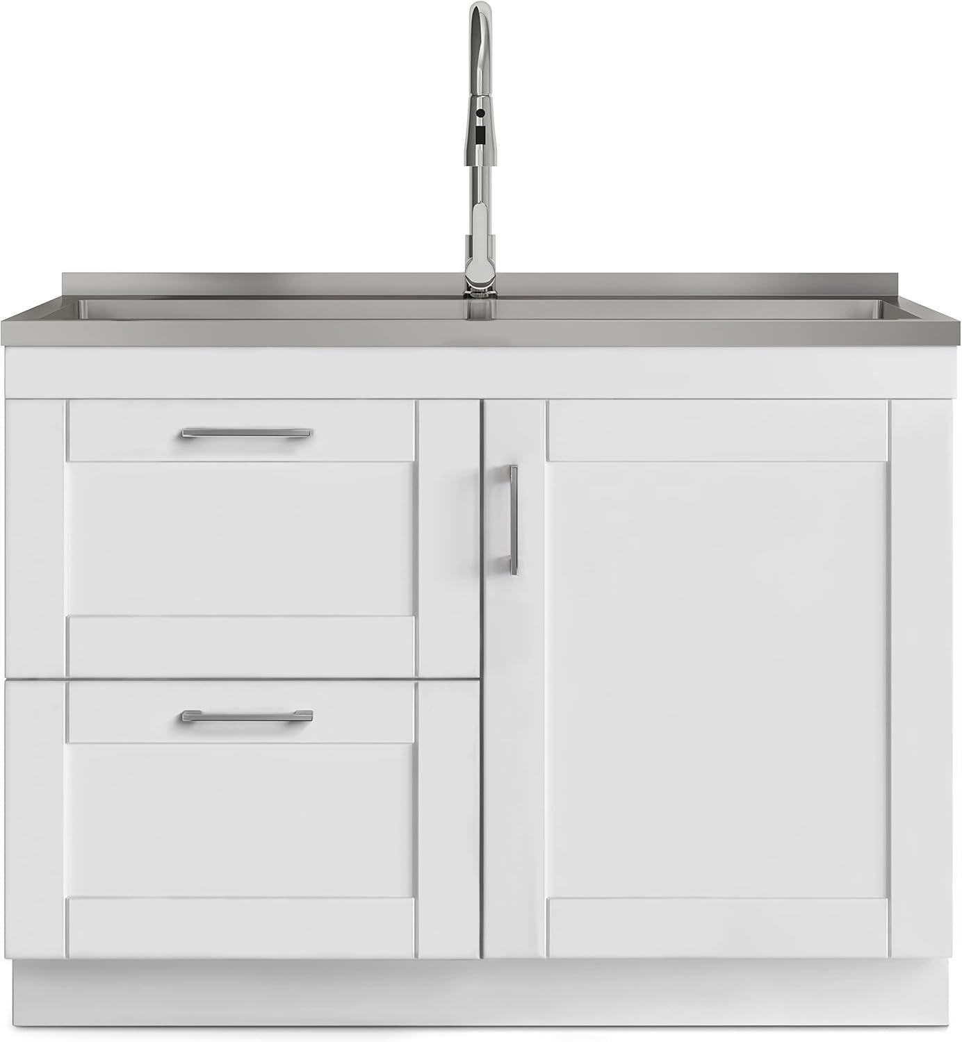 Modern Wide Shaker 46 inch Laundry Cabinet with Faucet and Stainless Steel Sink