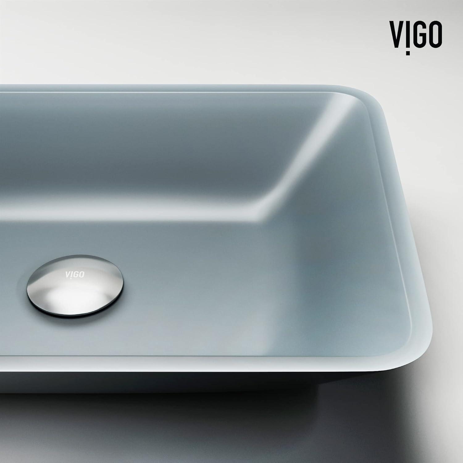 Sottile Luxury Frosted Blue Glass Rectangular Vessel Sink