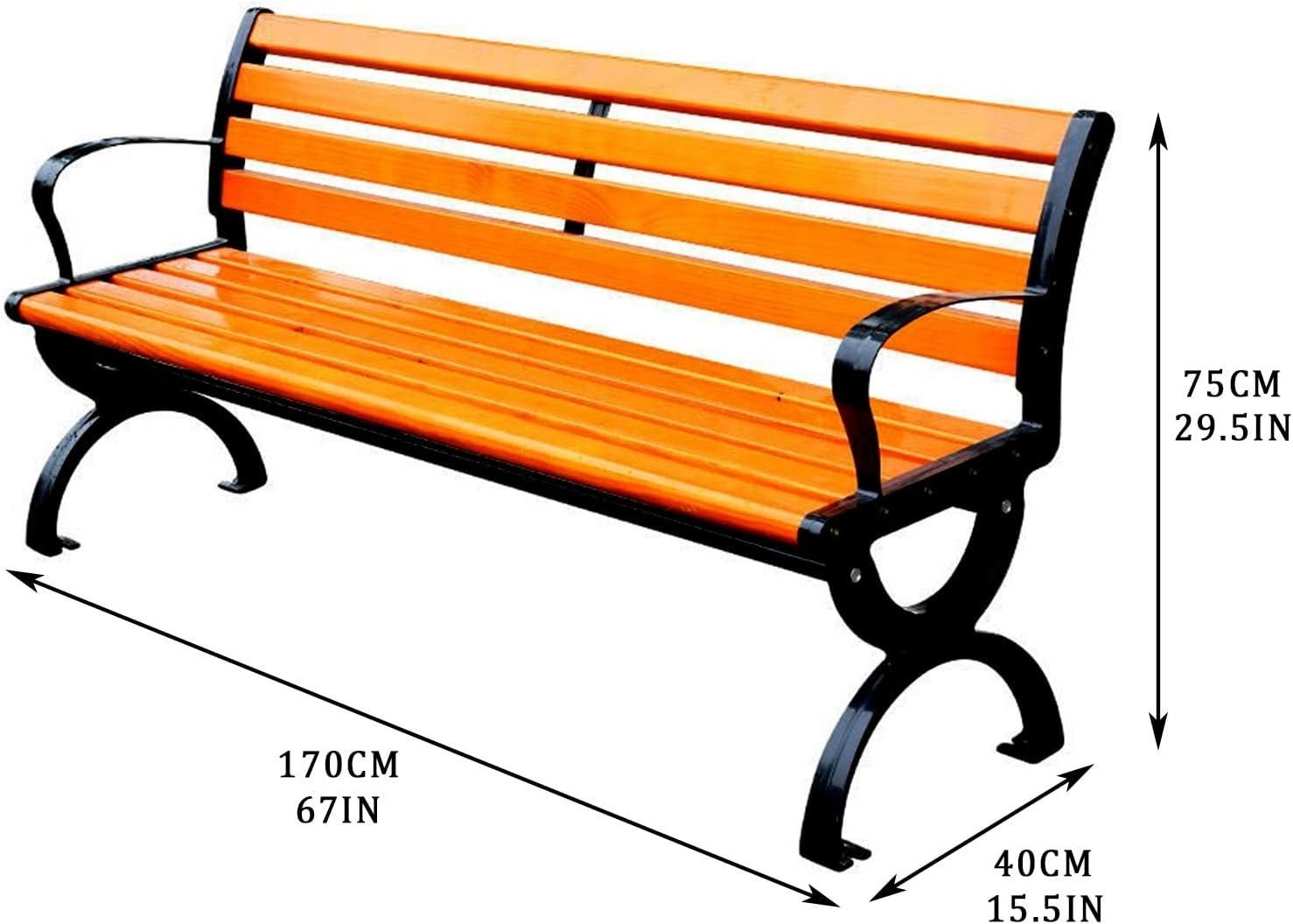 67-Inch Black and Orange Cast Aluminum and Wood Outdoor Bench