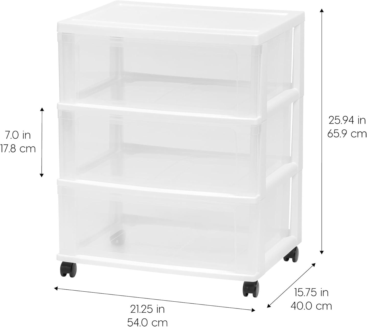 White Clear 3-Drawer Plastic Storage Organizer with Wheels