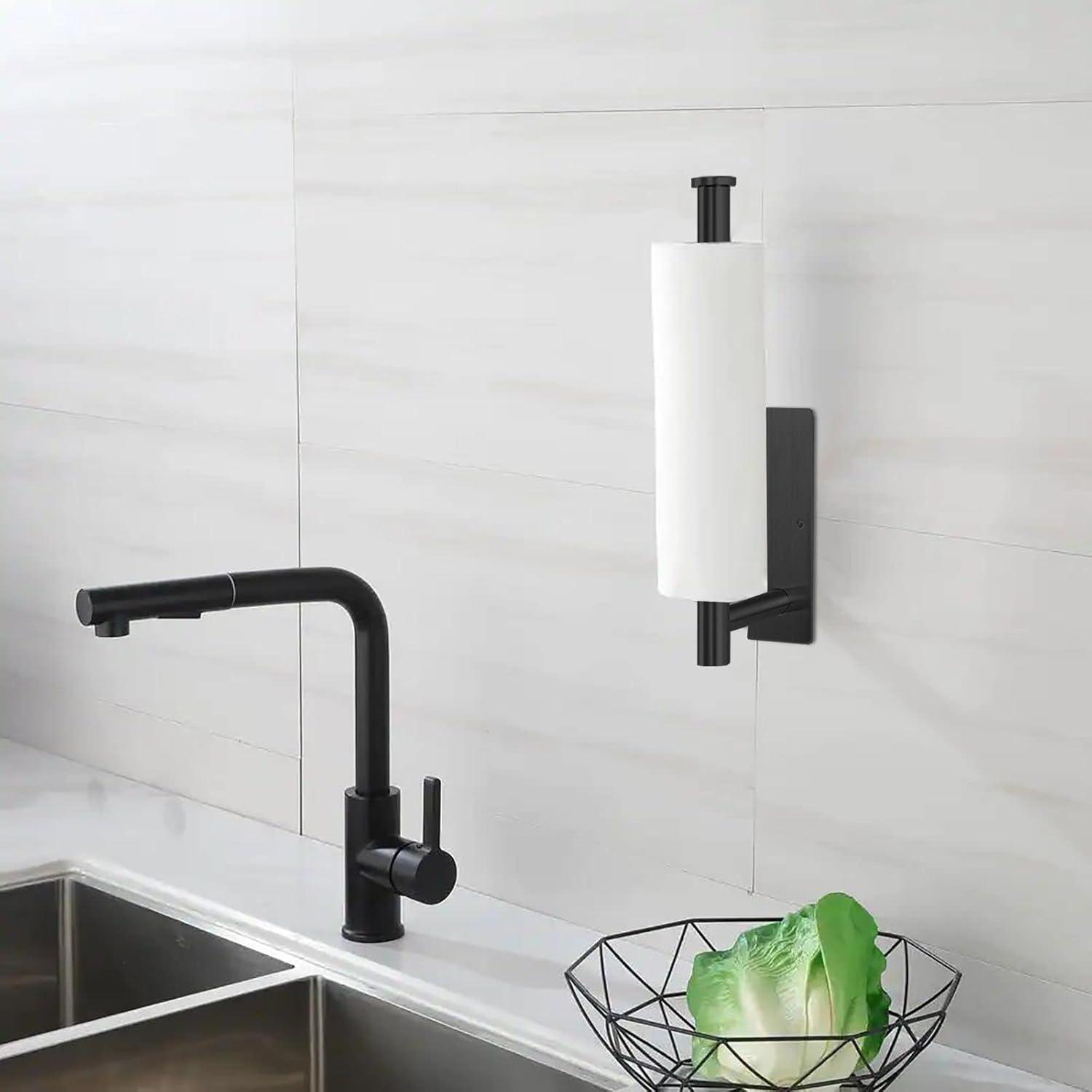 Paper Towel Holder - Under Cabinet Paper Towel Rack for Kitchen、Bathroom,SUS304 Stainless Steel(Matte Black)