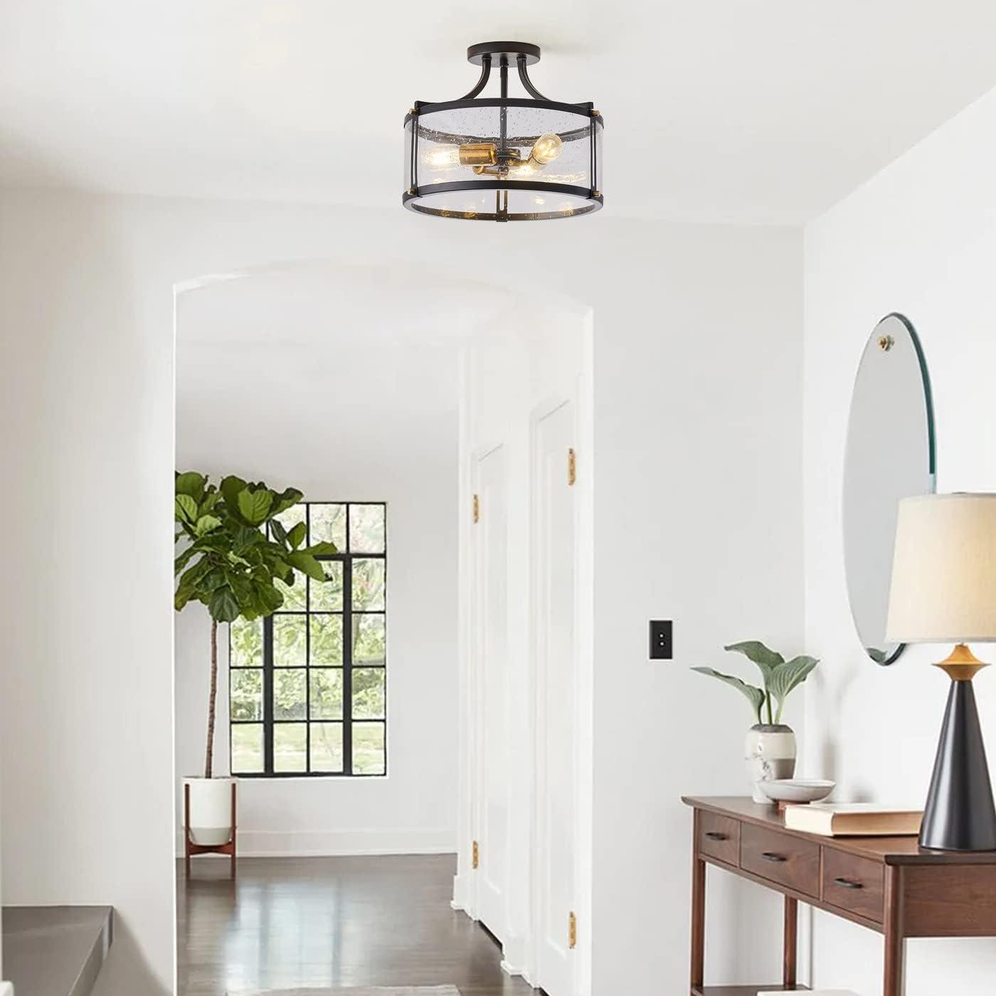 Aiwen Metal Modern Home Semi Slush Mount Ceiling Lamp Glass Shade Unique Decorative Light Fixture