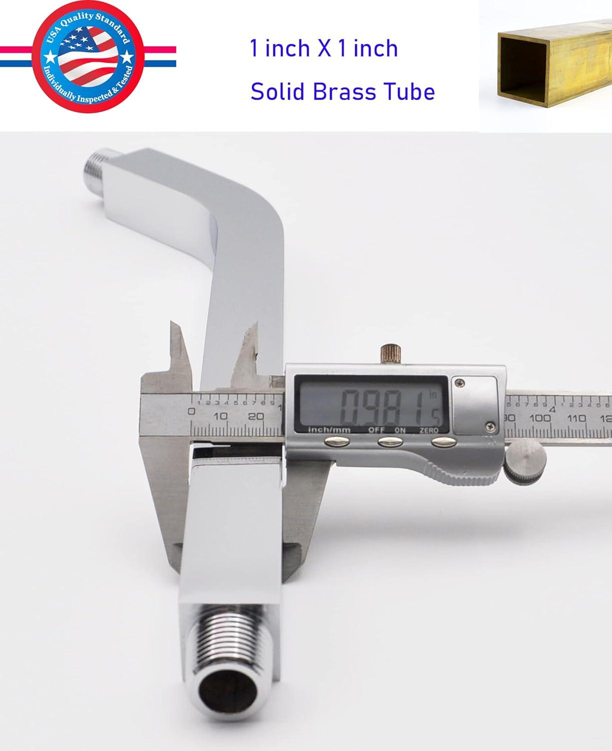 Aquaiaw Square Shower Arm and Anti-Scratch O-Ring Flange, 8 inch, Heavy-Duty Solid Brass, Both Soldered 1/2-14 NPT Tapered Threads, Wall Mount Shower Head Extension Arm (Polished Chrome)