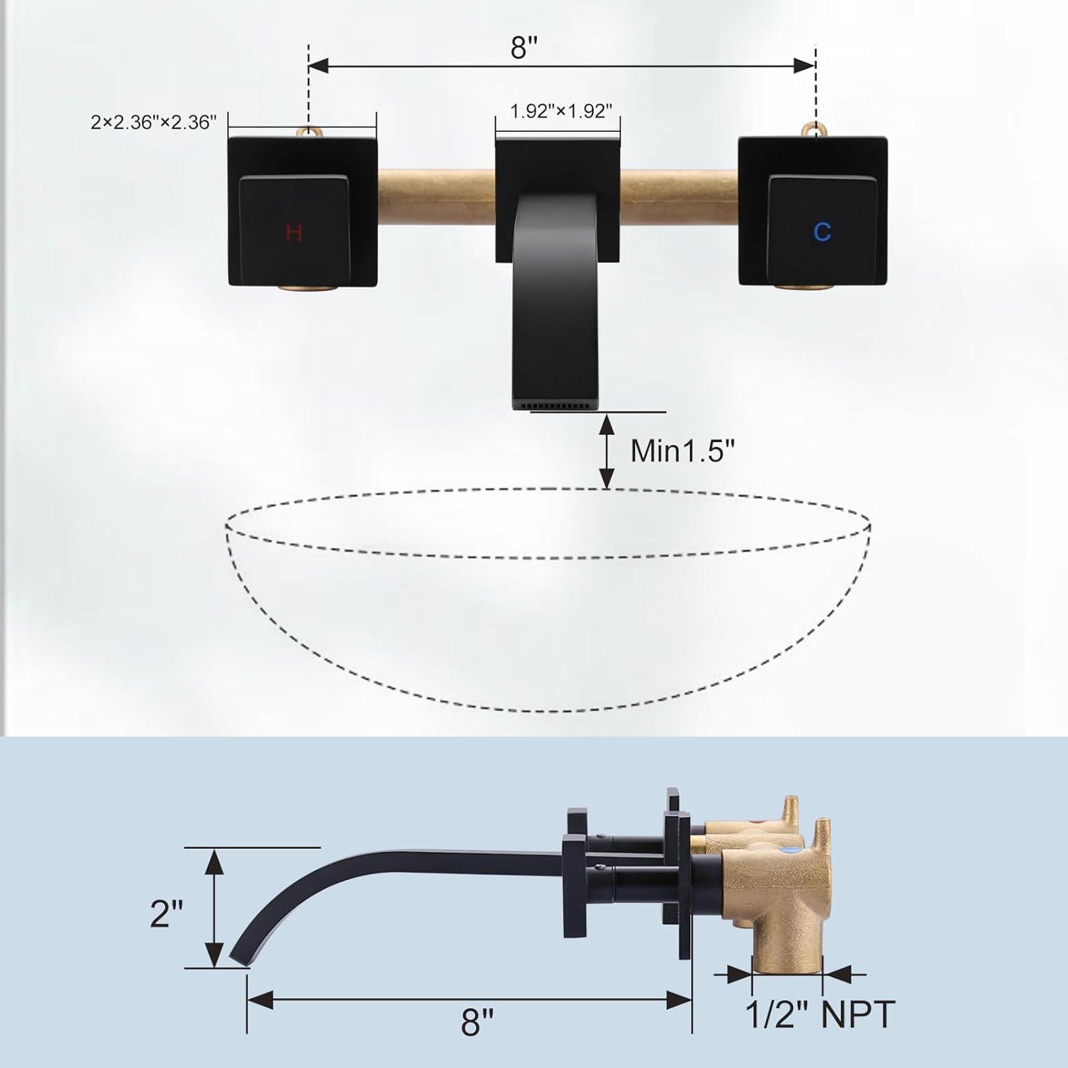 Matte Black Brass Wall-Mounted Double Handle Faucet