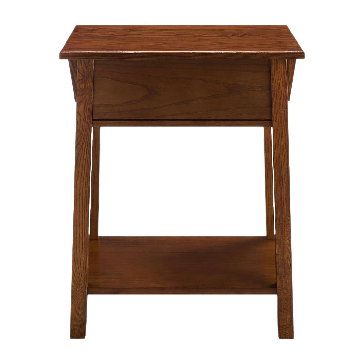 Leick Home 10032-RS Mission Round End Table with Drawer, Made with Solid Wood, Side Table for Living Room, Bedroom, and Office, Slate Black Finish