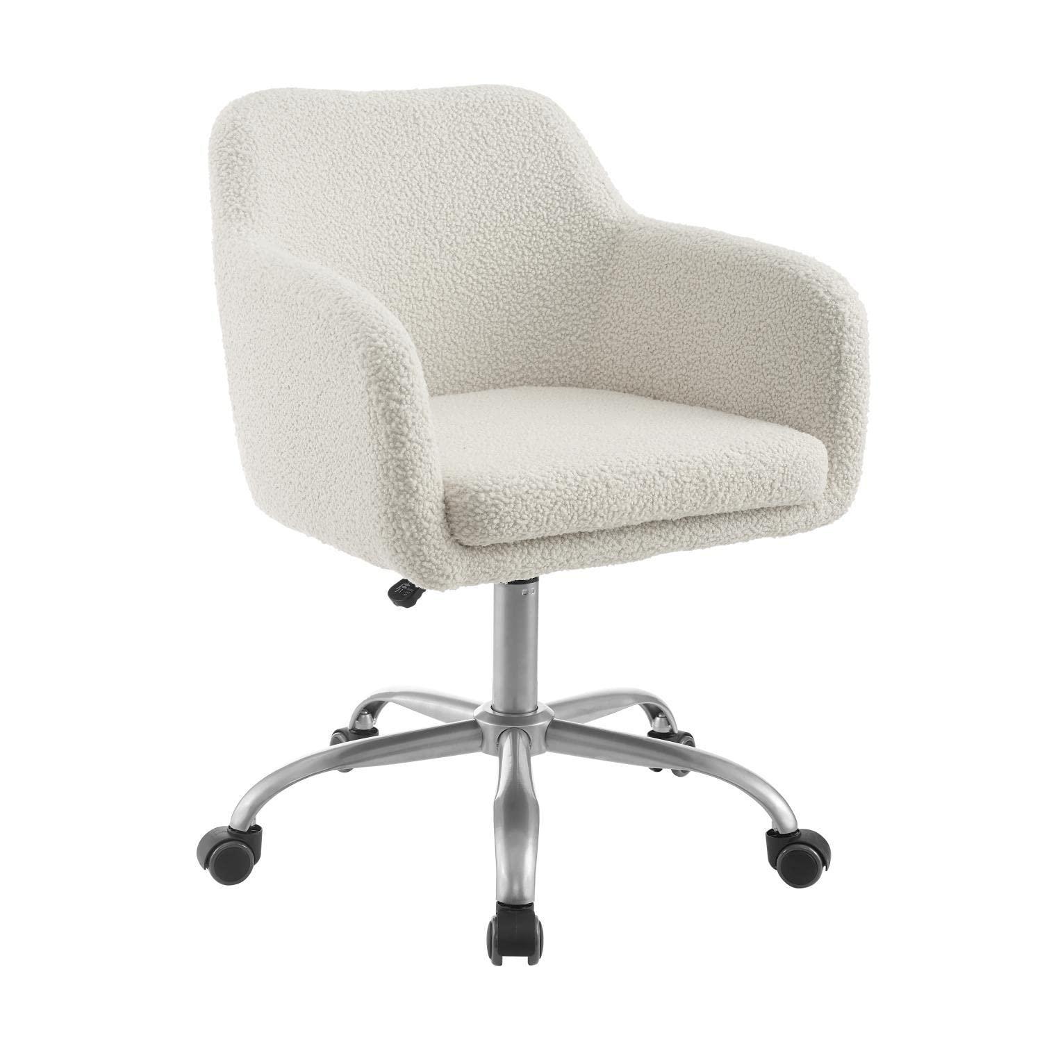 Rylen Modern Swivel Office Desk Chair White - Linon: Chrome-Plated, Ergonomic with Adjustable Height & Casters