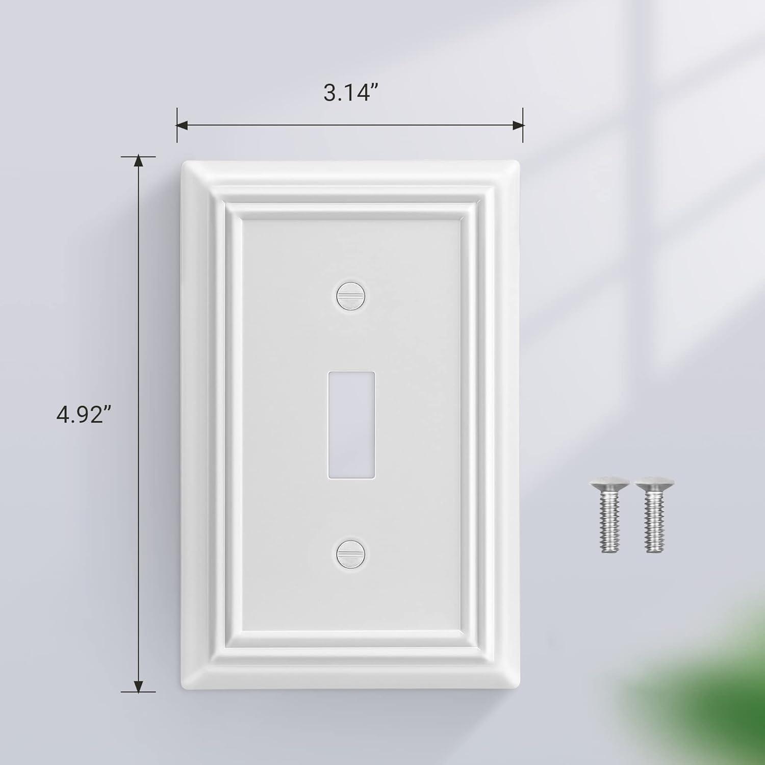 Modern Decorative Wall Plate Switch Plate Outlet Cover, Vintage Retro Wood Grain Design(Single Toggle-4 Pack, White)