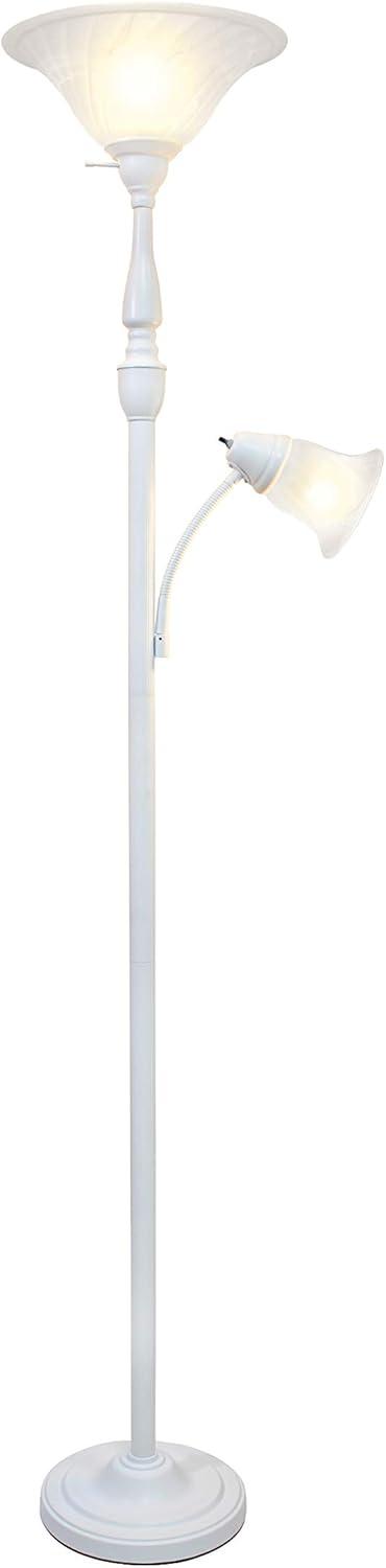 White Adjustable 3-Way Switch Floor Lamp with Marble Glass Shade