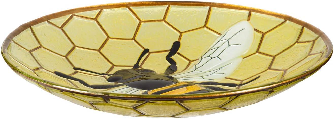 Evergreen 18" Glass Bird Bath, Bee, 18'' x 3'' x 18'' inches