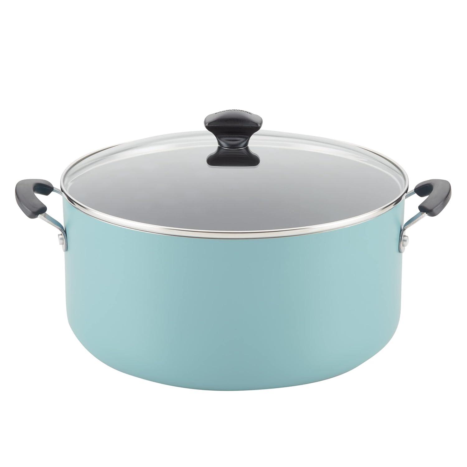 Farberware 10.5qt Aluminum Nonstick Covered Stockpot Black: Dishwasher-Safe, Electric & Gas Compatible Cooking Pot