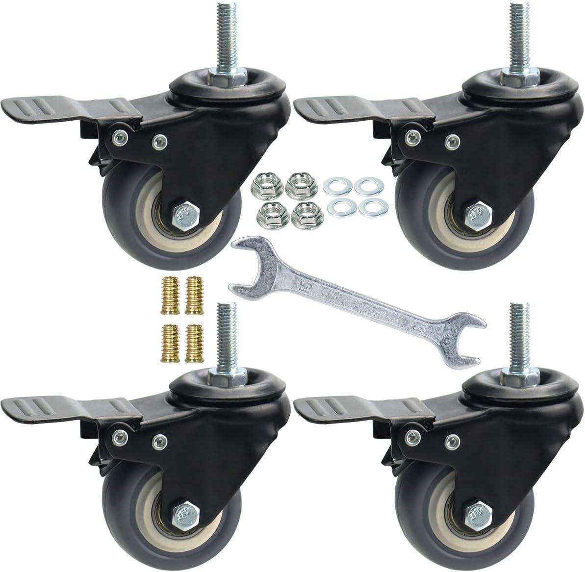 2-Inch Black Steel and PU Swivel Caster Wheels Set with Double Lock Mechanism