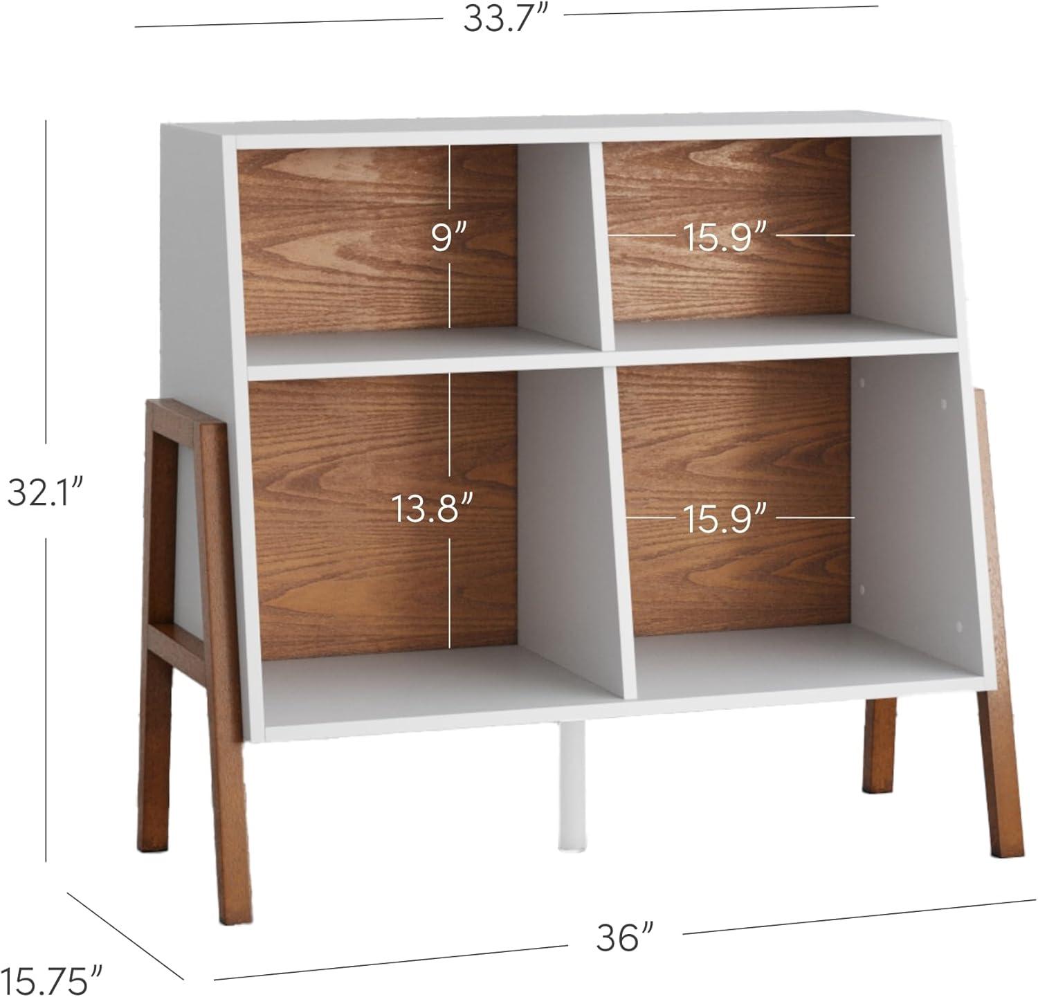 Telos Matte Walnut Kids' Storage Unit White - Nathan James: 4-Shelf Decorative Bookshelf & Cubby Storage, MDF Frame