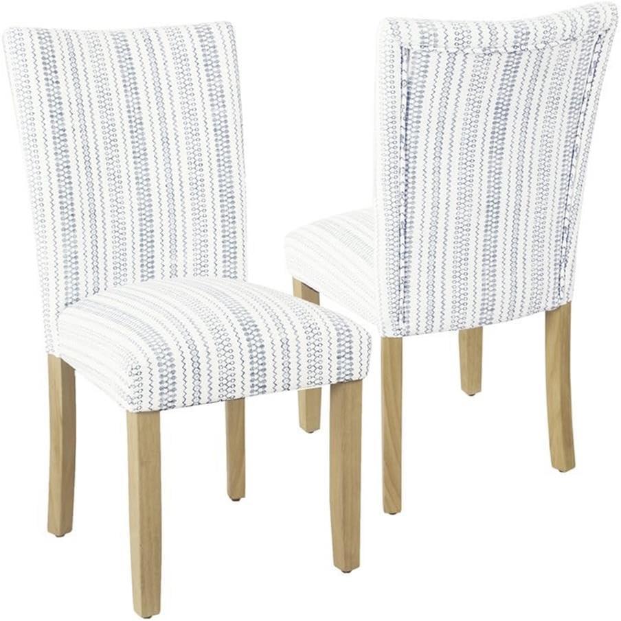 HomePop Set of 2 Parson Dining Chair Blue Farmhouse Stripe: Upholstered, Foam-Filled, Hardwood Frame