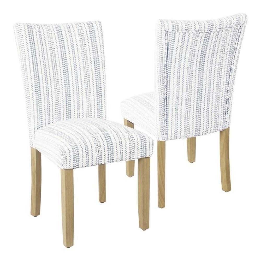 HomePop Set of 2 Parson Dining Chair Blue Farmhouse Stripe: Upholstered, Foam-Filled, Hardwood Frame