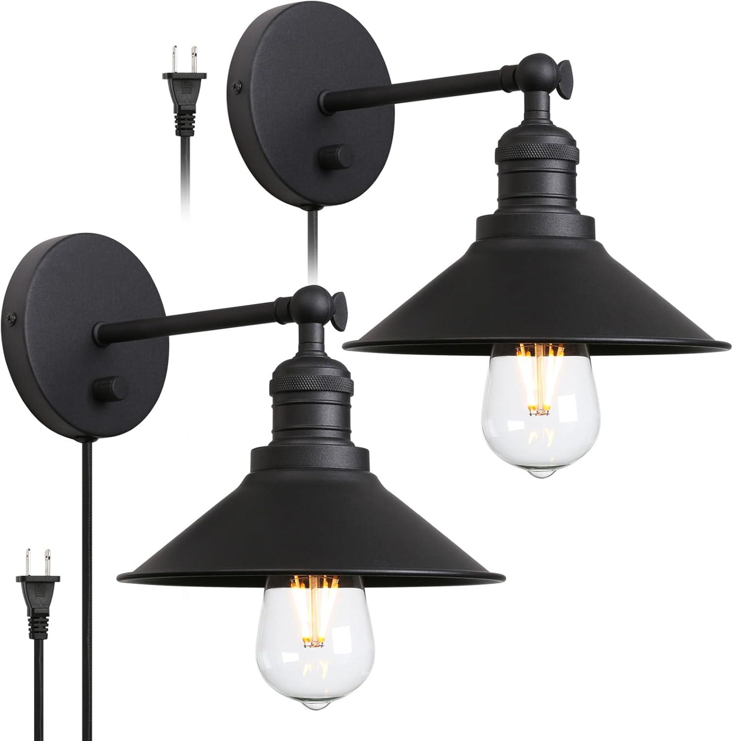 Swing arm wall lamp,Plug-in retro industrial wall lamp 2 sets