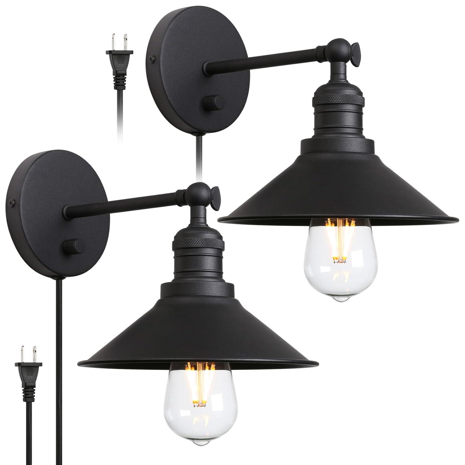 IC INSTANT COACH Dimmable 2-Light LED Black Matte Plug-in Wall Sconces (2 Count)