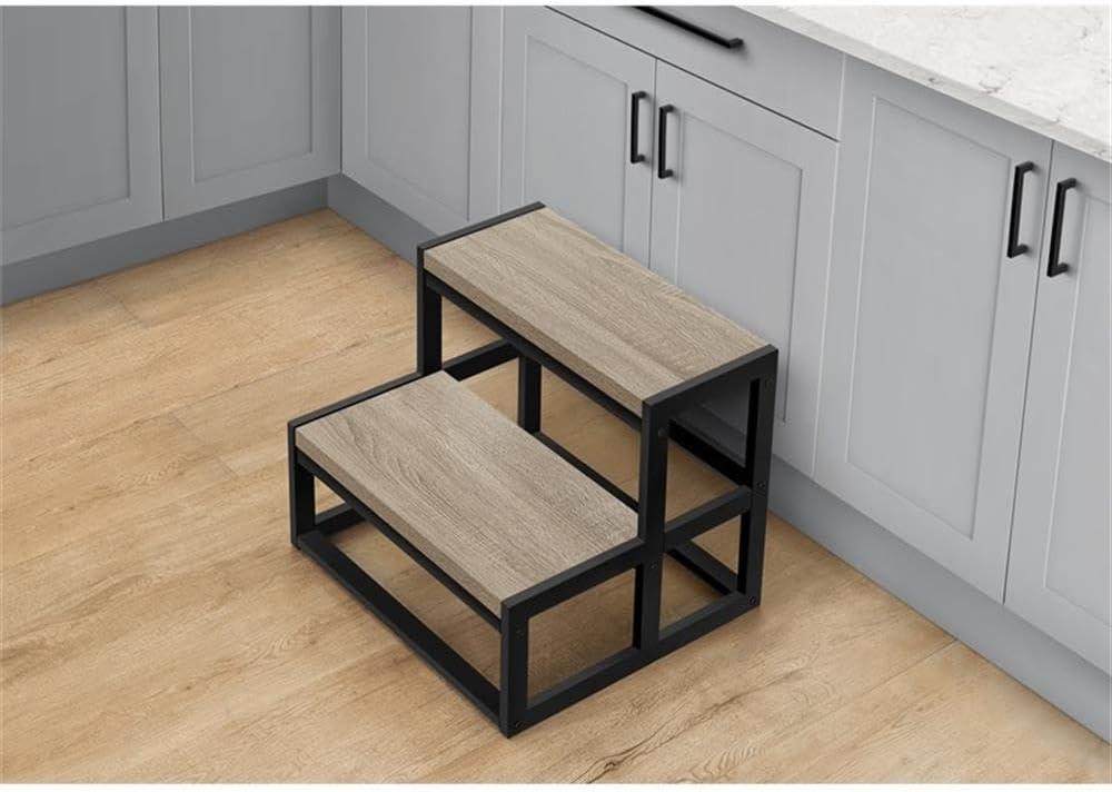 Monarch Specialties Ladder Step Stool Bedroom Kitchen Black Metal Dark Taupe Laminate Contemporary
