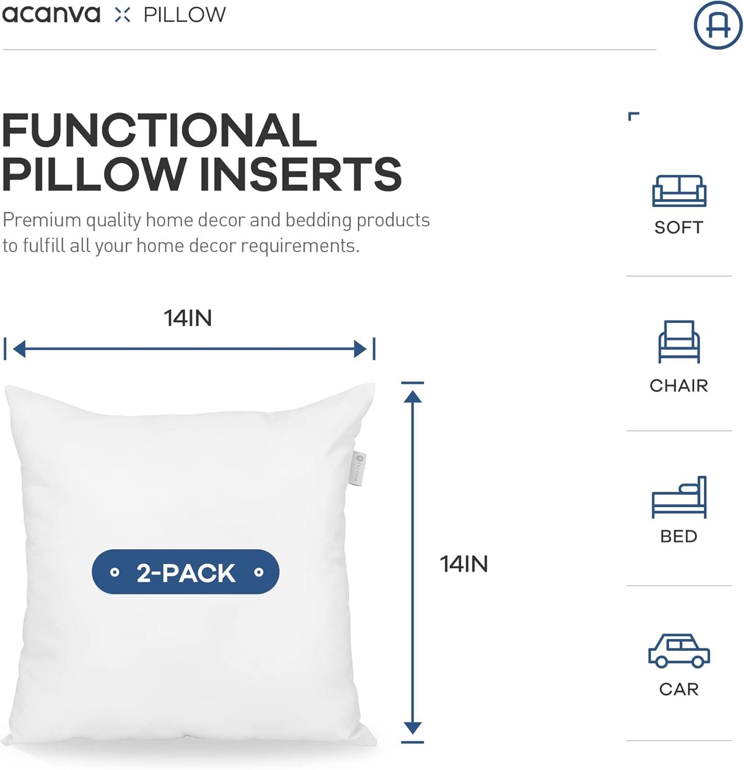 Acanva Decorative Square Throw Pillow Inserts Hypoallergenic Form Stuffer Cushion Sham Filler, 14x14, White, 2 Piece