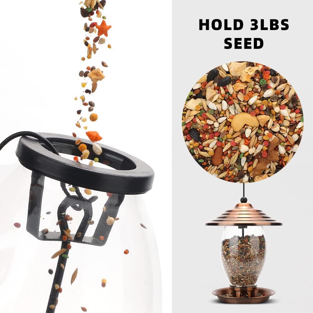 REALEAD Metal and Glass Wild Bird Feeder for Outside - 3 lbs Seed Capacity, Outdoor Hanging for Garden Yard