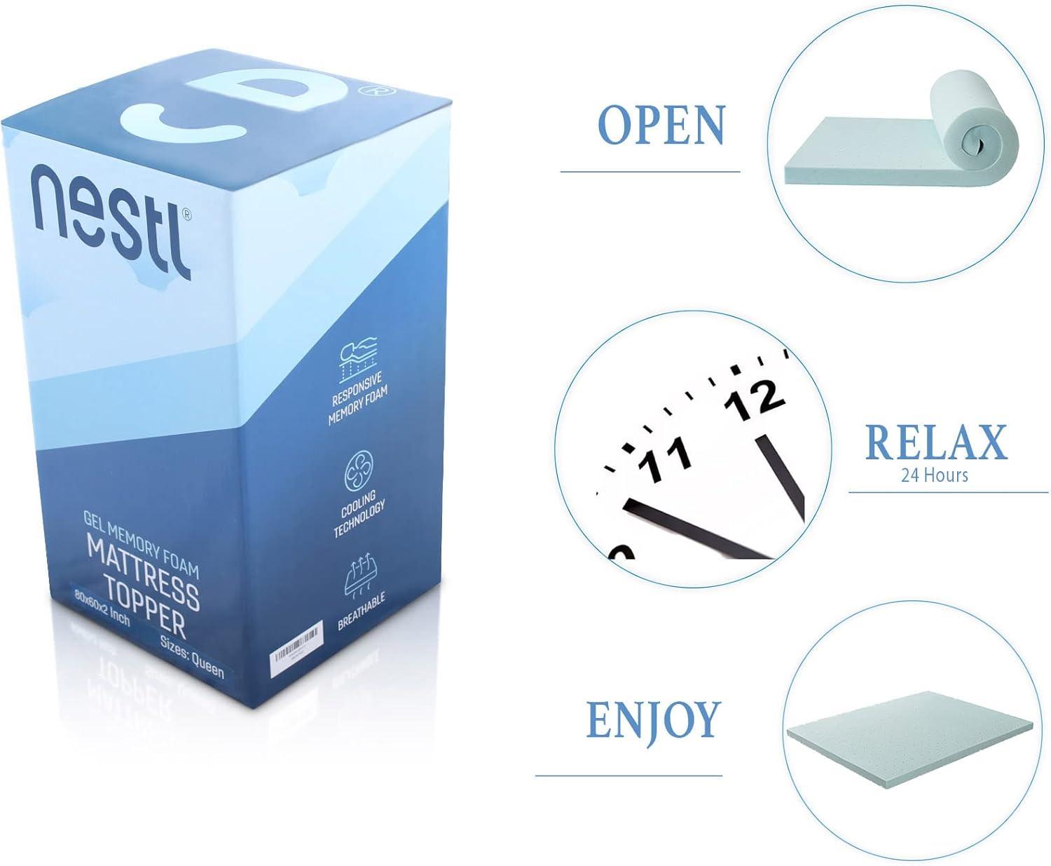 Nestl 4 Inch Memory Foam Mattress Topper, Full Size Gel Infused Mattress Topper