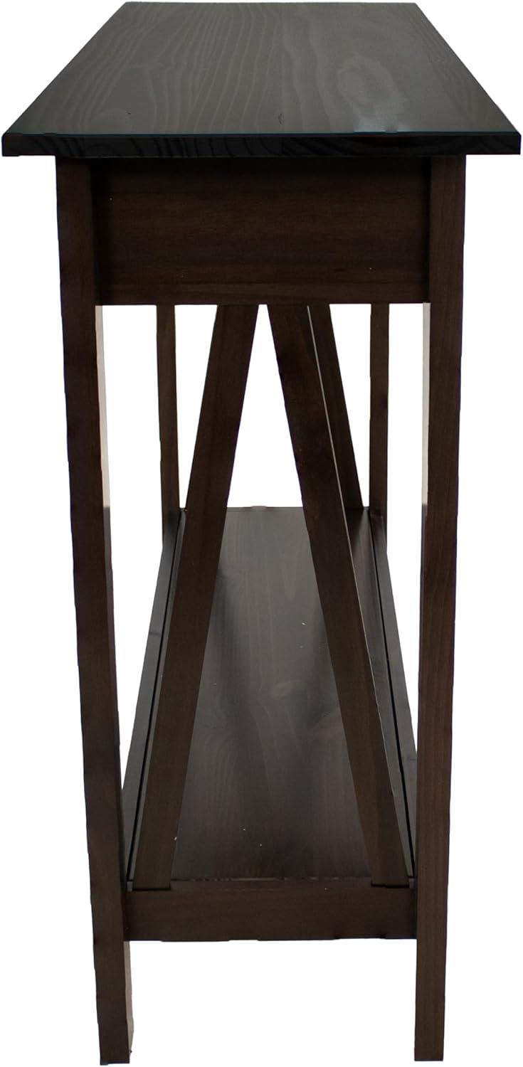 Sunnydaze Indoor Console Table with 2 Drawers and Shelf - Solid Pine Construction - Dark Brown - 42"