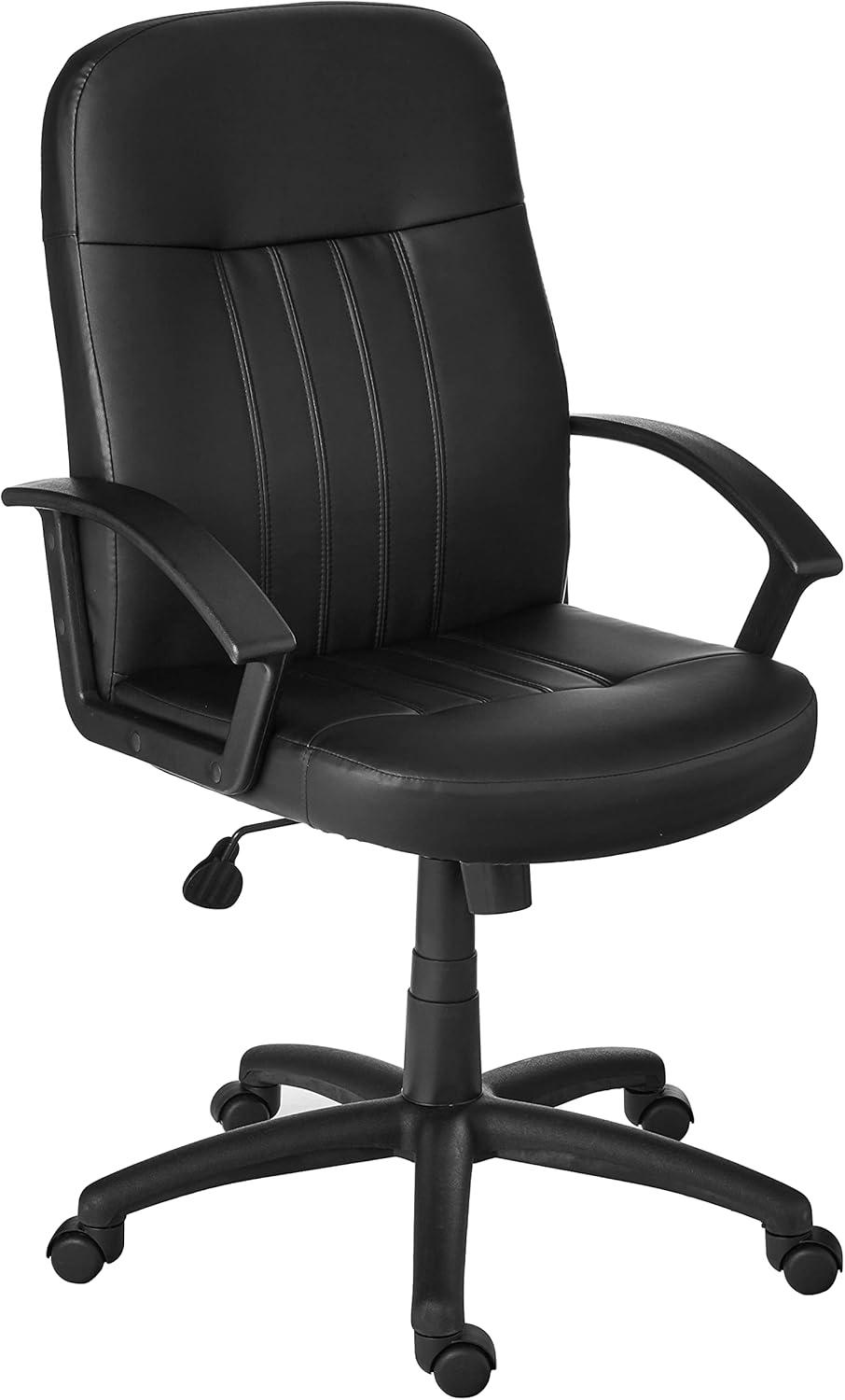 Executive Leather Budget Chair Black - Boss Office Products: Swivel, Lumbar Support, 250lb Capacity