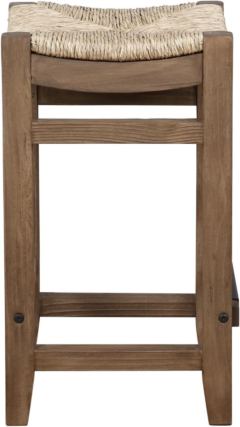 Alaterre Furniture Newport 26"H Wood Counter Height Stool with Rush Seat, Brown