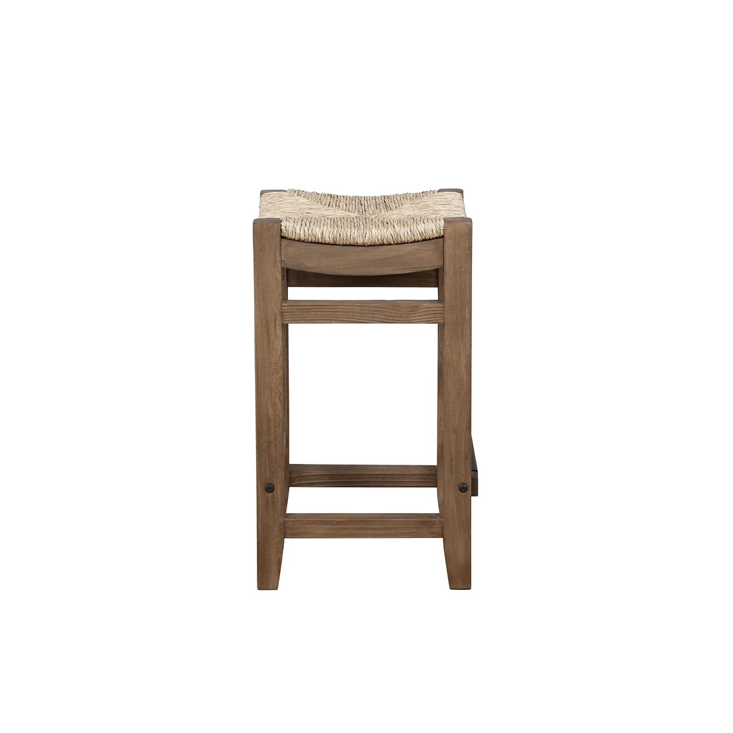 Alaterre Furniture Newport 26"H Wood Counter Height Stool with Rush Seat, Brown