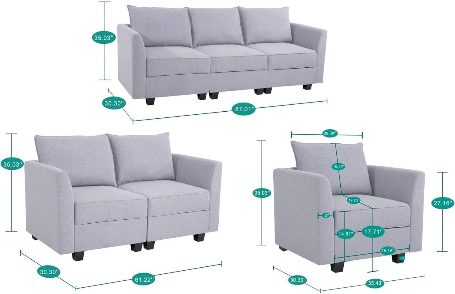 Naomi Home Elizabeth Modern DIY Collection-Fabric:Linen,Finish:White Down,Style:Sofa Set