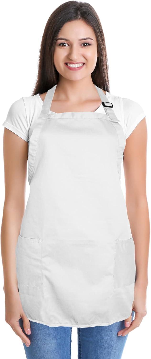 Dalix Waist Aprons Commercial Restaurant Home Bib Spun Poly Cotton Kitchen (3 Pockets) in White