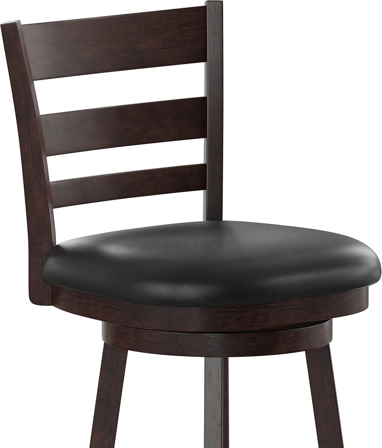 Taylor & Logan Zayne Barstool Espresso: Round Faux Leather, Wood Frame, 300 lbs Capacity