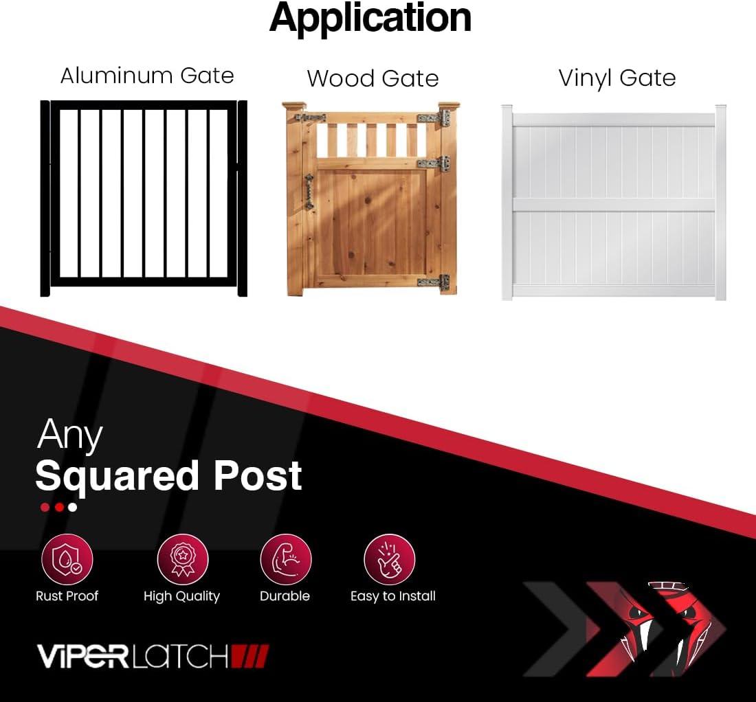 Safetech Hardware ViperX2 Gravity Gate Latch | Two-Side Entry Keyed | 2 Independent Latching Hooks Key Lockable Both Sides | Privacy Gate Gravity Latch | Vinyl, Wood, & Aluminum Gates - Black