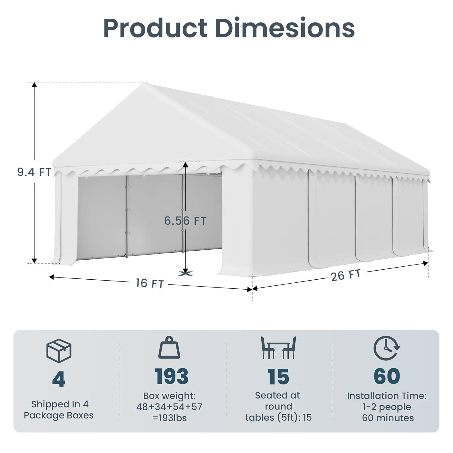 Peaktop Outdoor 13'X26' Party Tent Heavy Duty Wedding Tent with Carry Bags