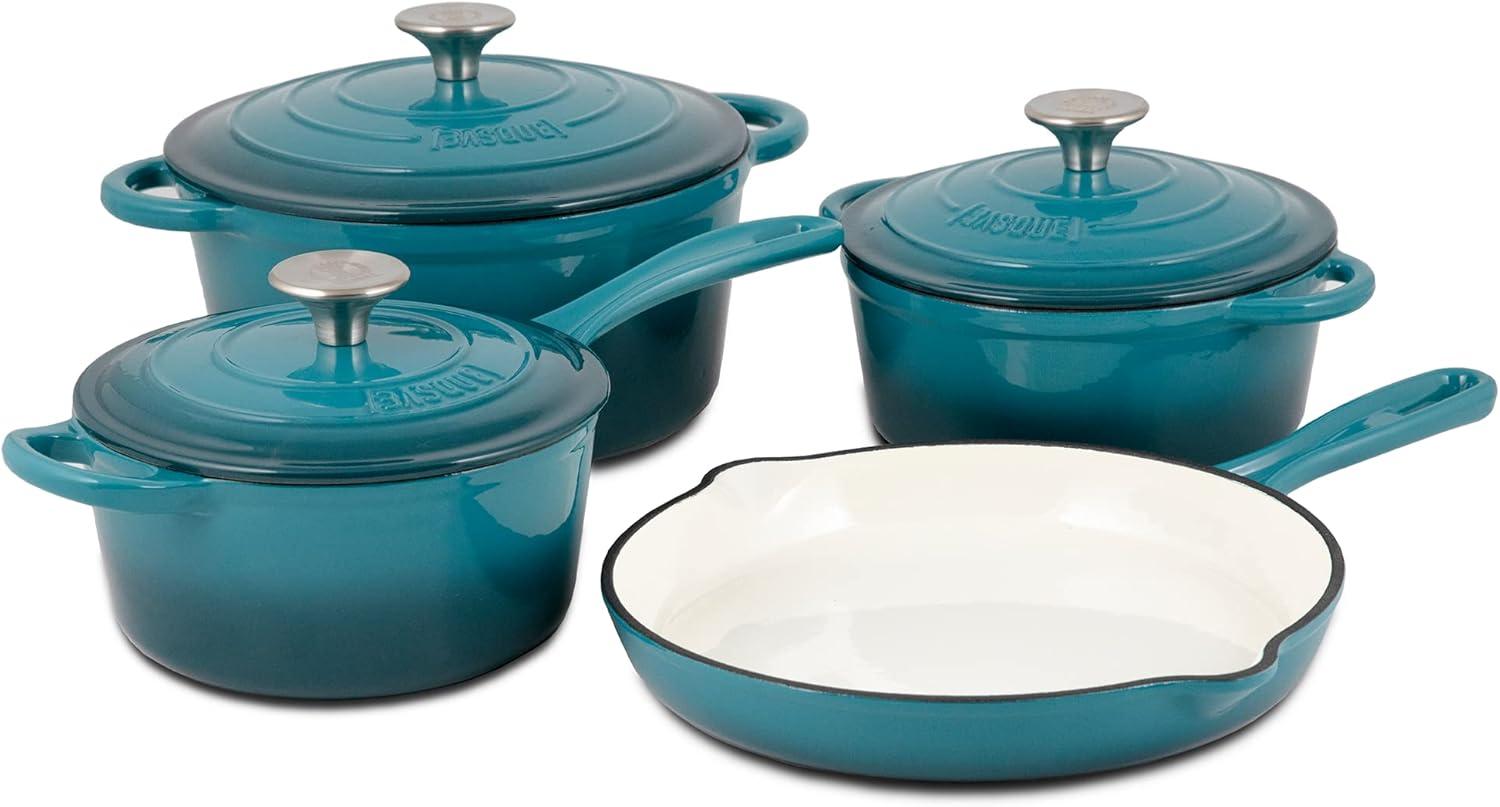 Basque Enameled Cast Iron Cookware Set, 7-Piece Set, Nonstick, Oven Safe