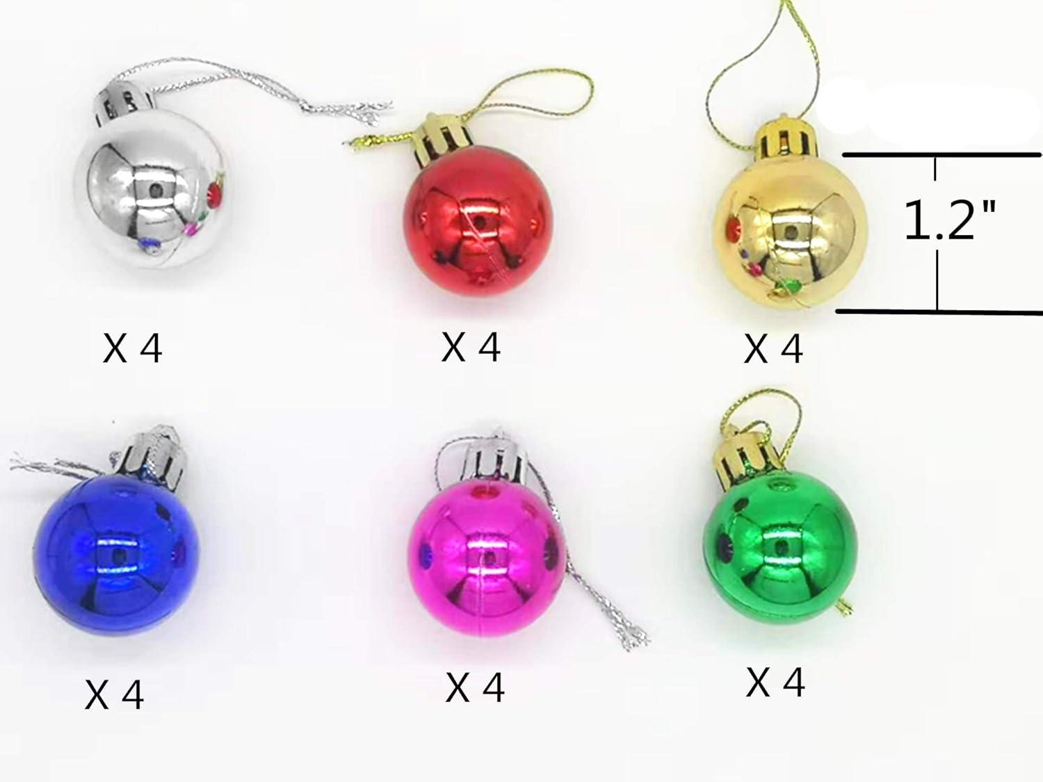 24 Pack Christmas Balls Ornaments Mini Shatterproof Ball for Christmas Tree Decorations 1.2 Inch (Multicolor)