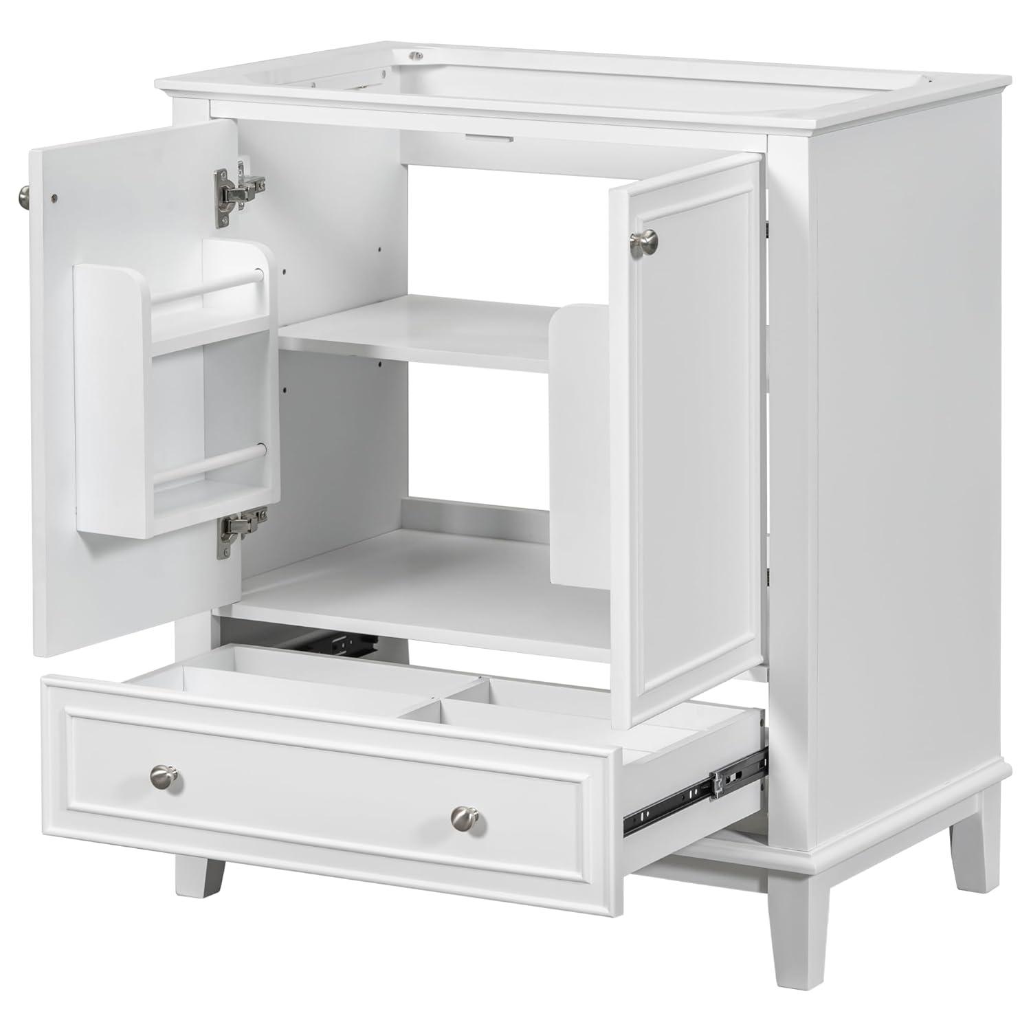 Harper & Bright Designs 30" Bathroom Vanity Without Sink, Free Standing Wooden Bathroom Cabinet with 2 Doors and Drawer for Bathroom, White (Sink Basin Not Included)