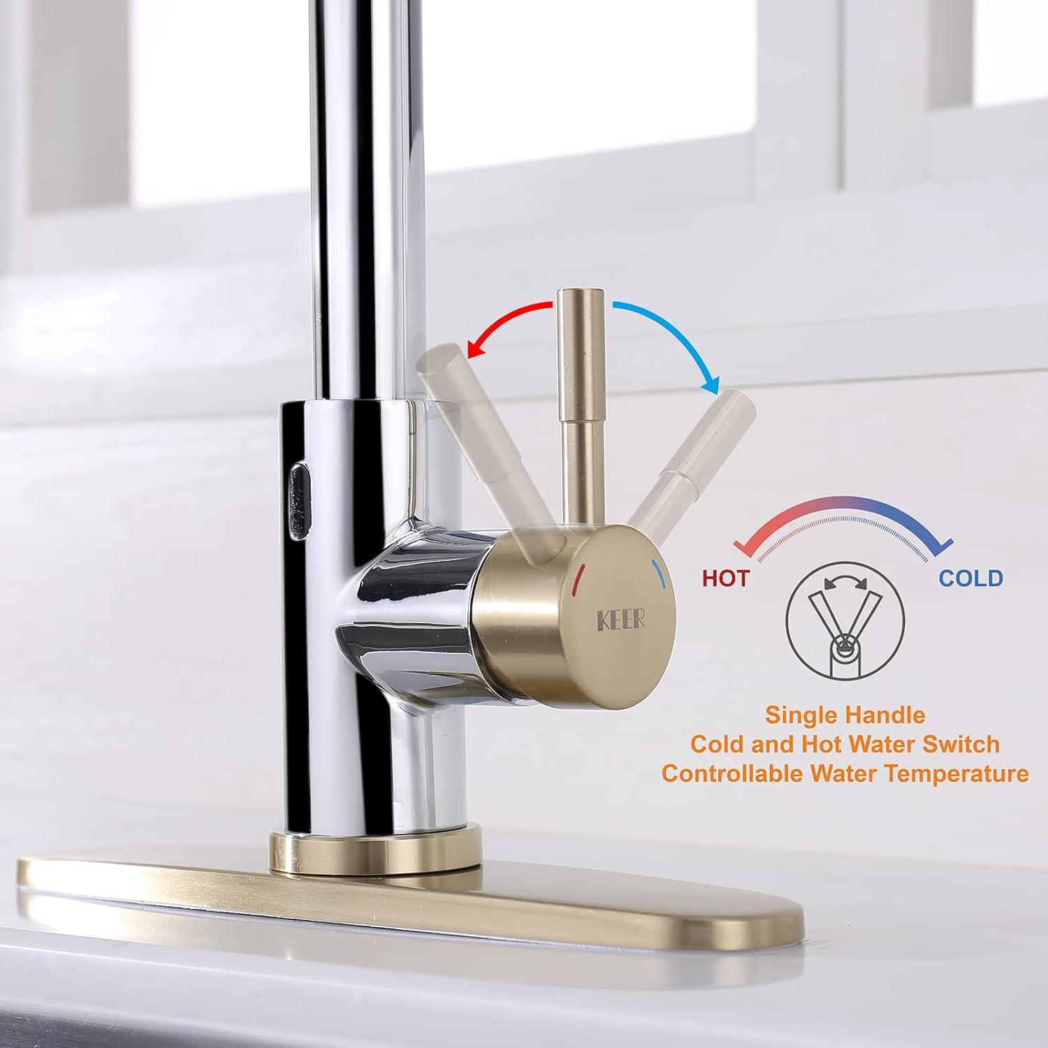 Gold and Chrome Touchless Pull-Down Kitchen Faucet with Soap Dispenser