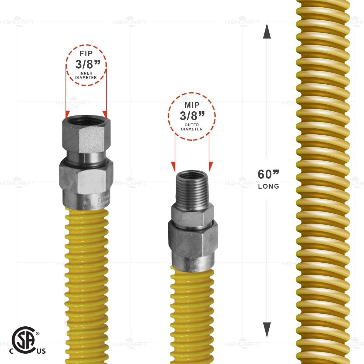 60 Inch Yellow Coated Stainless Steel Flexible Gas Hose Connector