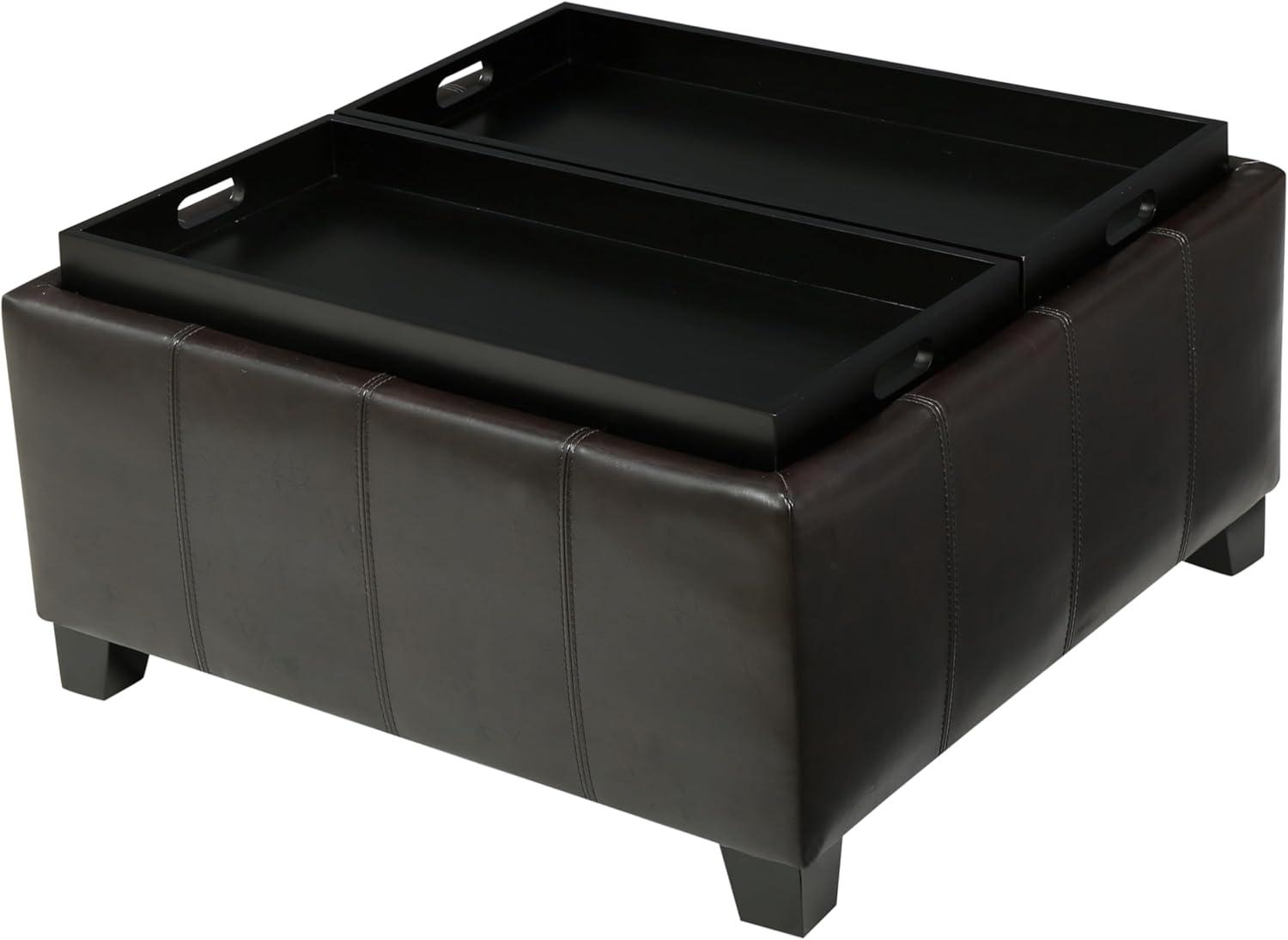 Mansfield Faux Leather Tray Top Storage Ottoman - Brown - Christopher Knight Home: Square Upholstered Bench with Wood Frame