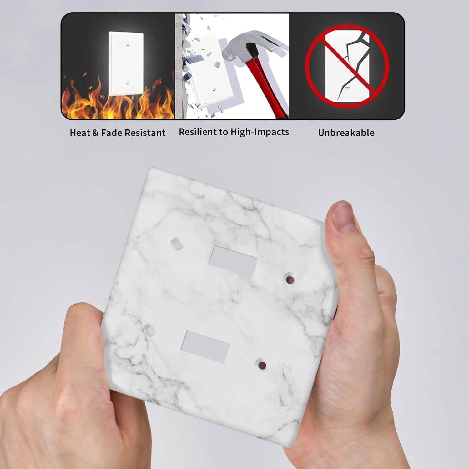 Graphics Wallplates - White Grey Marble Background Print - Double Toggle Wall Plate Cover